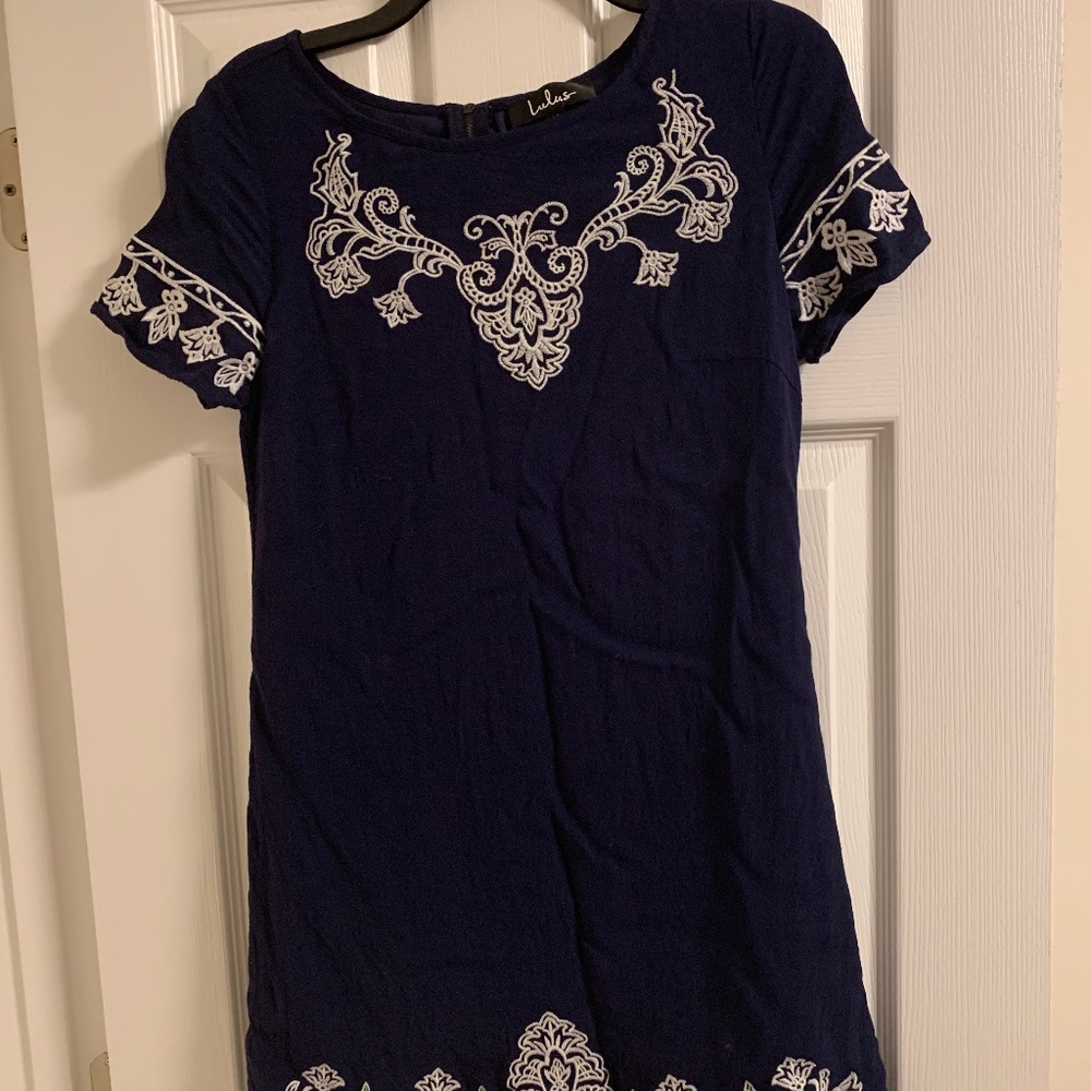 Lulus embroidered dress  navy blue medium